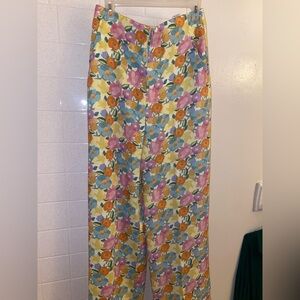 Zara Floral Multicolor Wide-Leg Pants